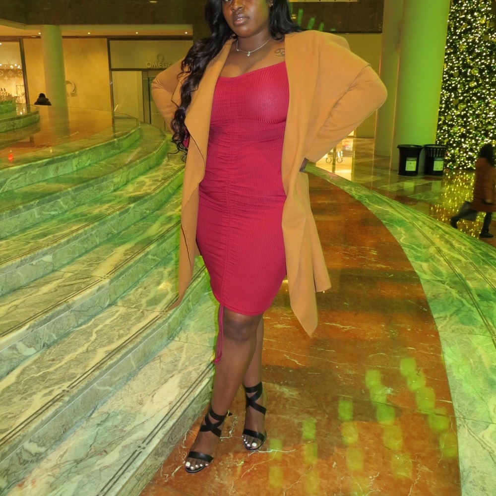 Red long sleeve Draw string Dress